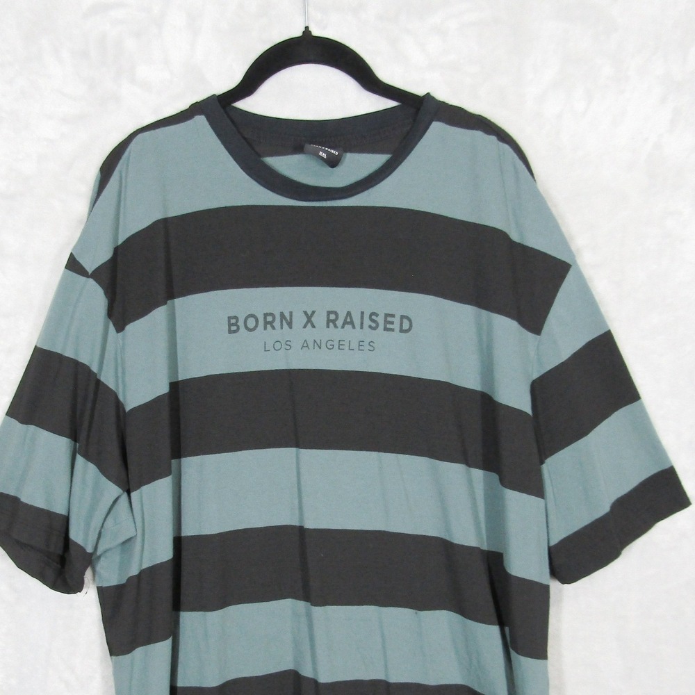 Born X Raised Los Angeles Striped T-Shirt Mens XXL Black Teal Short Sleeve Tee - Picture 2 of 8